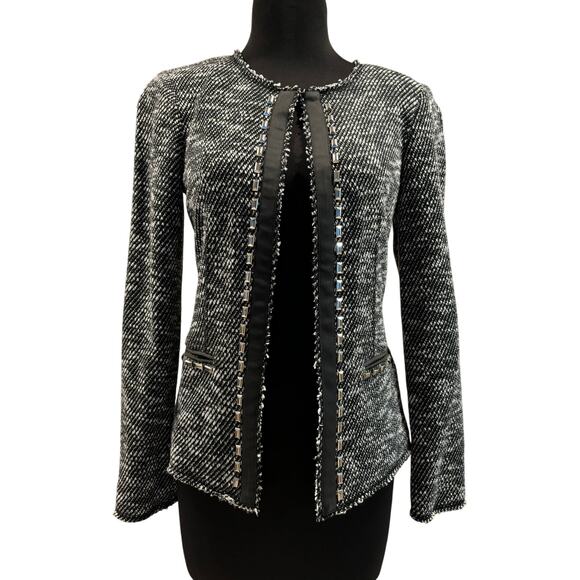 Cache Tweed Lined Front Hook Eye Closure Top Jacket Nail head Gemstones NWT $168 - Picture 1 of 6